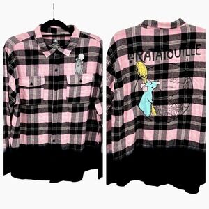 Disney Ratatouille Remy Flannel Shirt Womens‎ L Pink Black Plaid Epcot Pockets